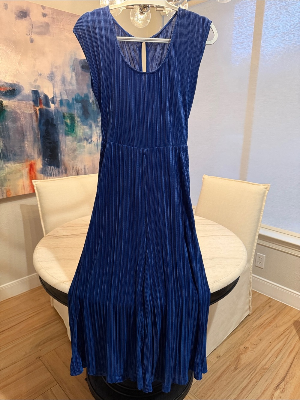 Anthropologie Deep Blue Pleated Sleeveless Fully Lined Romper
